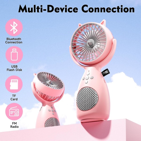 Käsikäyttöinen tuuletin Kannettava tuuletin Bluetooth-äänellä, Ladattava, USB Hiljainen pöytätuuletin Pöytätuuletin Kotiin Toimistoon Ulkoiluun Matkalle