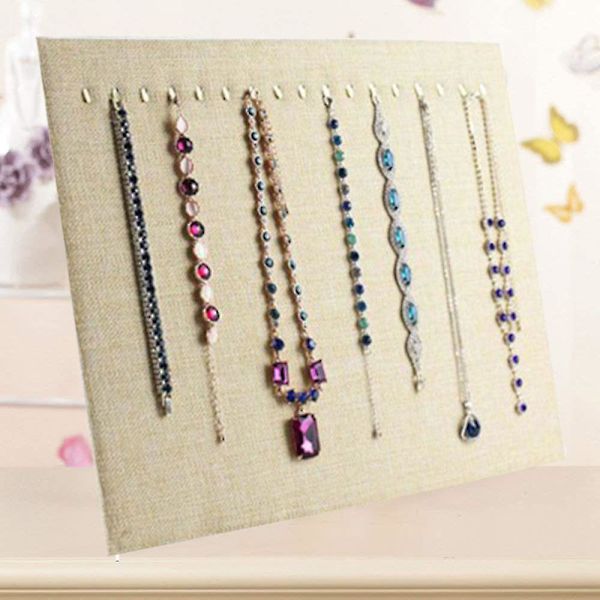 17 krokar Halsband Display Stativ Sammet Halsband Stativ Örhänge Smycken（Linne)
