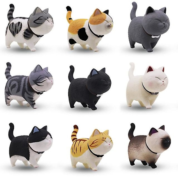 9 PCS Cute Miniature Cats Landscape Lovely Cats Figurines Fairy Home Garden Animals Kitten Adorable Cupcake Christmas Birthday Gift,A