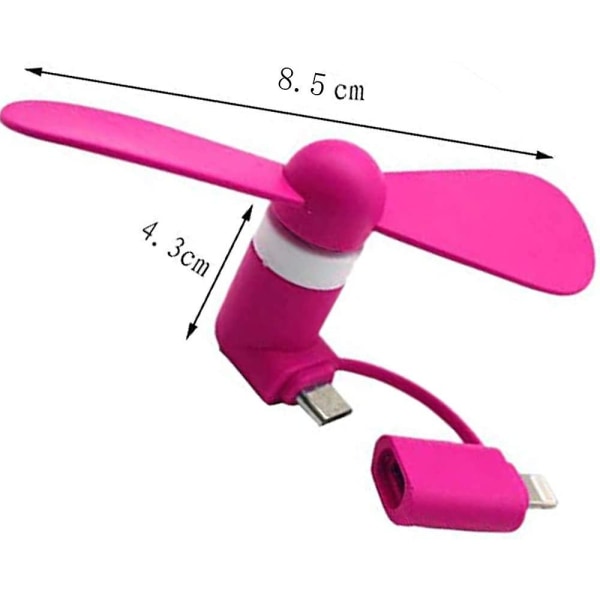3-pack mobiltelefonfläkt, Iphone-fläkt, Android-fläkt, Mini USB fläkt, justerbar bärbar svängbar bärbar datorfläkt för Iphone Android (rosa, blå, grön)