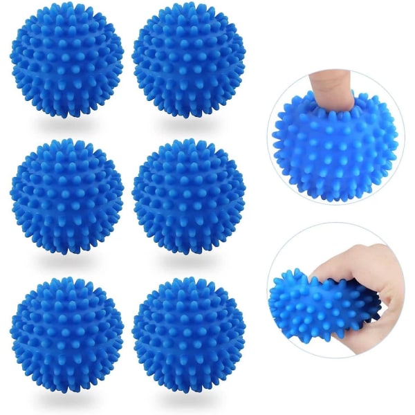6 pakker Øko vasketørketrommel Gjenbrukbare silikonmyke vaskekuler (blå)
