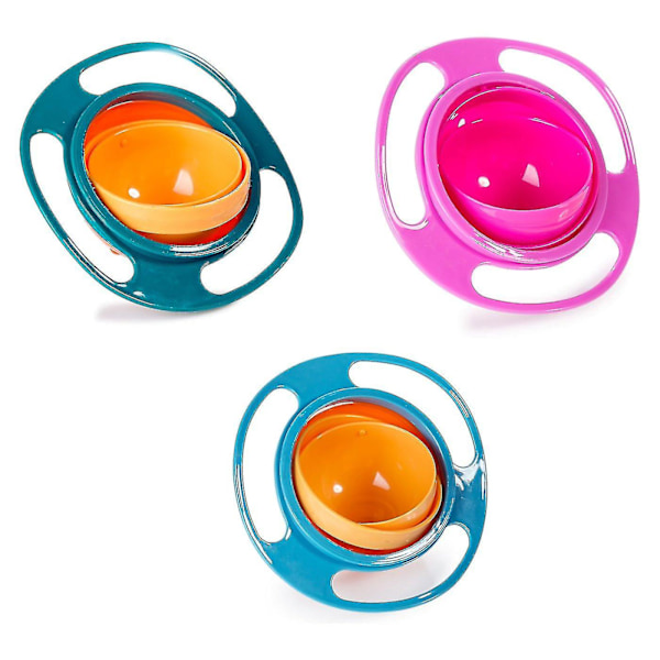 Set om 3: Magic Bowl 360 Graders Rotation Spill-Resistant Gyro Bowl med Lock för Småbarn Barn Röd+blå+grön