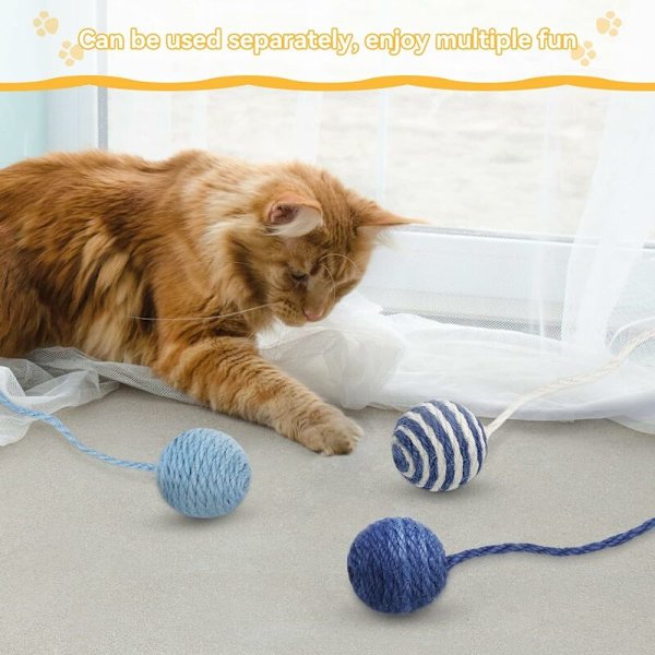 Katt leksak boll inomhus sisal boll för katt med sisal rep, katt klösboll ringande - Blå
