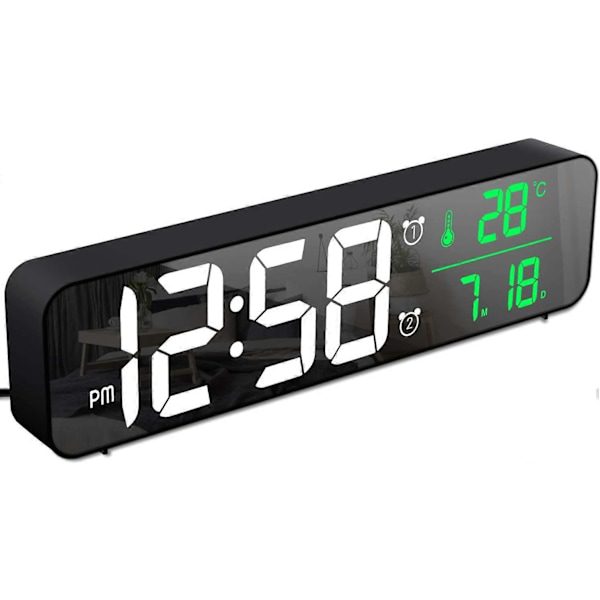 Digital väckarklocka, morgonväckarklocka, väggklocka LED digital spegel med datum och temperatur