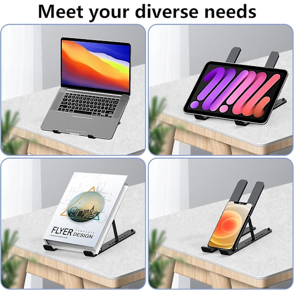 Laptopställ för skrivbord, Justerbar Laptop Riser i Aluminiumlegering Vikbar Bärbar Laptopställ, Ventilerad Kylning Notebook Ställ