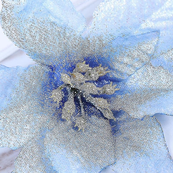 10 st konstgjorda blommor julgransprydnader bröllopsfest dekor blommor (blå)