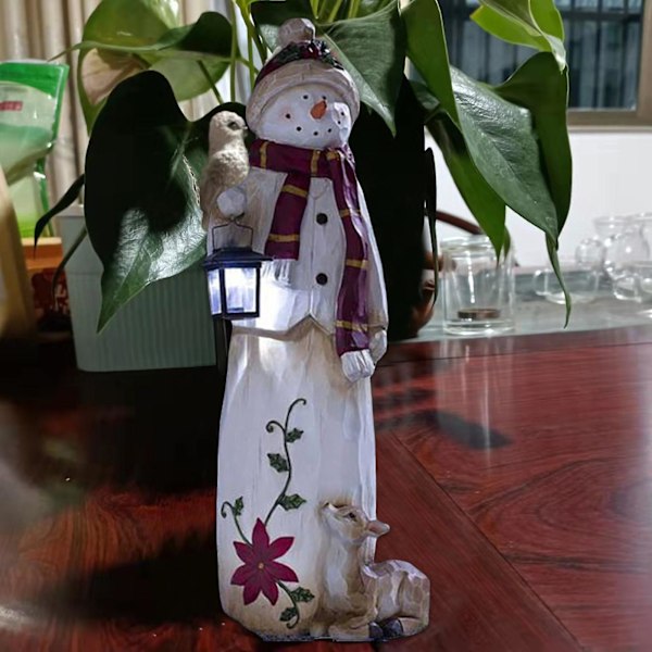 Snögubbe Ornament Dekorativ Stående Snögubbe Styling Syntetisk Harts Bärlampa Snögubbe Hantverk Ornament för Trädgård