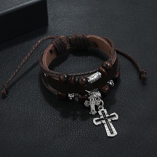 9 st flätade läderarmband herr dam manschett wrap armband handledsrem justerbar