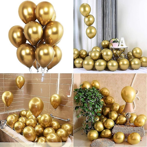 50 st 11 tum Krommetall Guld Ballonger Tjocka Latexballonger Med Pump