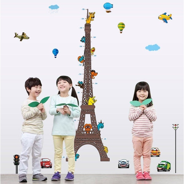 sarjakuva Eläimet kiipeämässä Eiffel-tornissa Kasvukorkeuskaavio Irrotettavat Seinätarrat Tarrat, Lapset Baby makuuhuone päiväkoti Tee-se-itse Koriste
