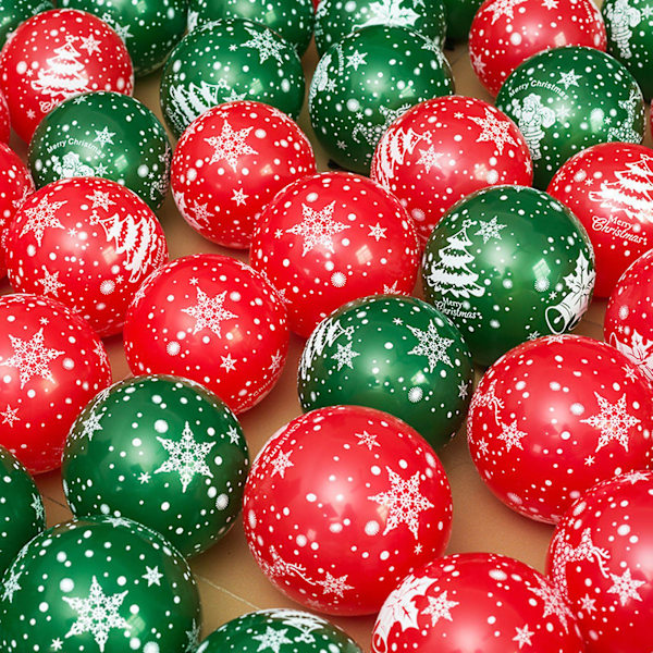 100 st/set Julballonger Jultema Multi-tillfälle 2 Stilar Färgfast Fleranvändningsbar Festivalballong för Fest (Stil B, Röd)