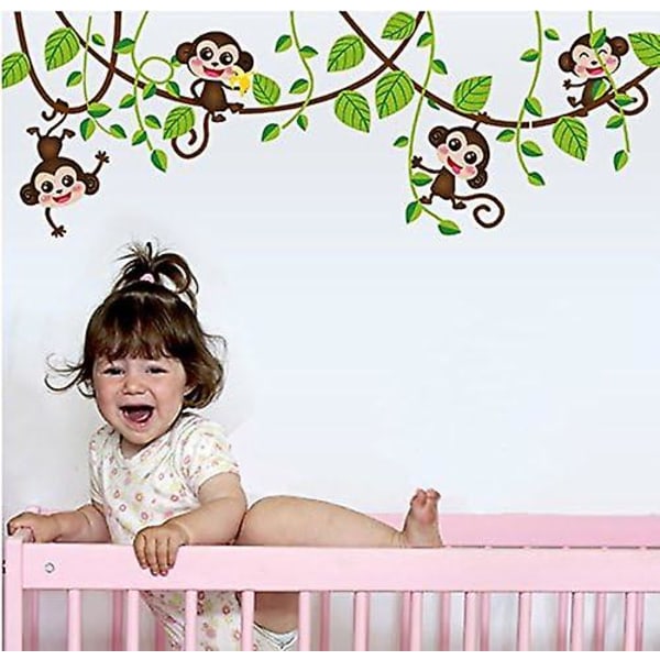Söpöt apinat kiipeävät puuköynnökset seinätarrat, irrotettavat lastenhuoneen tarrat seinämaalaukset