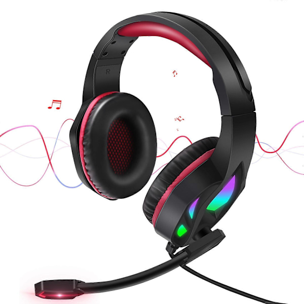 Gaming headset, on-ear med utbytbara LED-lampor, gaming headset för laptop - röd