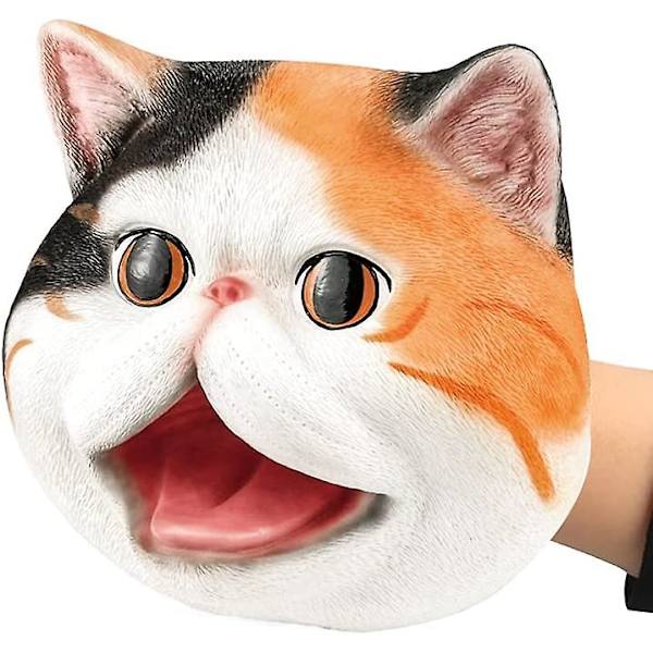 Mjuk Latex Söta Katt Handdocka Realistisk Gummi Husdjurskatt Huvud Öppen Rörlig Mun Lämplig För Kreativ Rollspel Berättande Undervisning Tårta Topper Dekoration