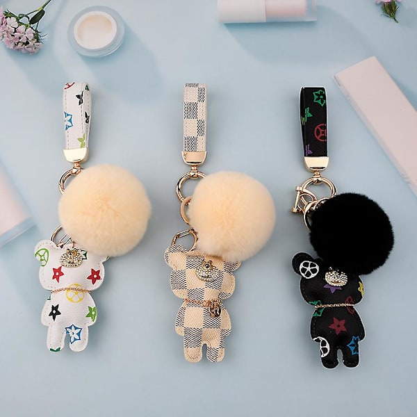 Pu Söt Björnpom Pom Pom Nyckelring Hänge Pompom Smycken Väska Smycken Tillbehör