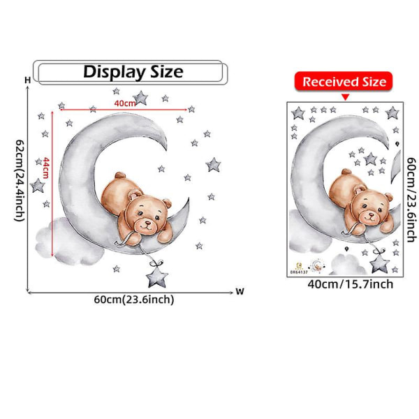 En set väggklistermärken-Väggdekoration-Väggdekor för sovrummet Vardagsrum Kontorväggdekal Teddybjörn på månen