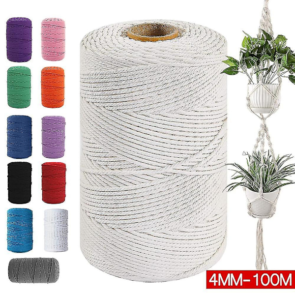 3mm X 200m Naturligt Bomullsrep, Vridet, För Hantverk, Makramé, Arbetstråd, Flätat (Grönt)
