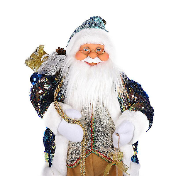 Stående Blå & Guld Tomte Julfigur Dekoration (30CM)