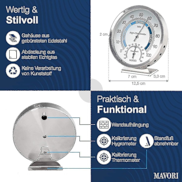 Indendørs Analog Hygrometer Termometer - Høj Kvalitet Rustfrit Stål Luftfugtighedsmåler Og Rumtermometer Til Pålidelig Og