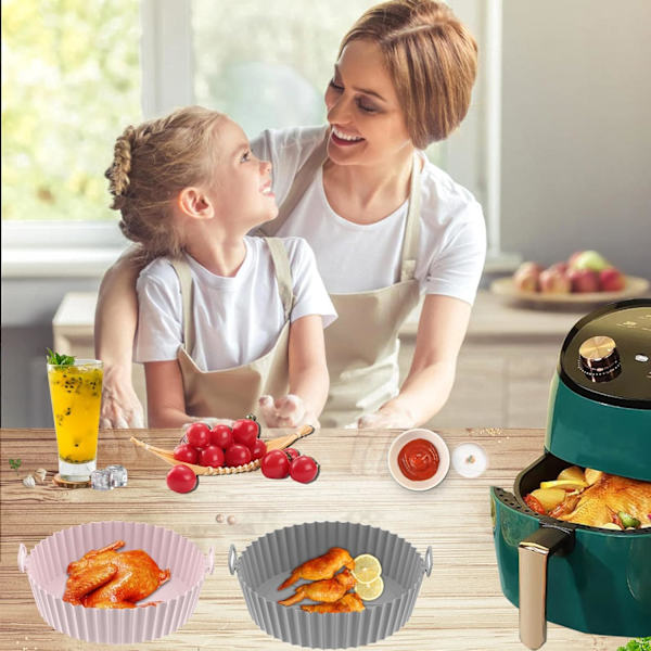 2 stk. runde Airfryer silikoneindsatser tilbehør, genanvendelig indsats, non-stick bageplade, gryde, kurv, bageform