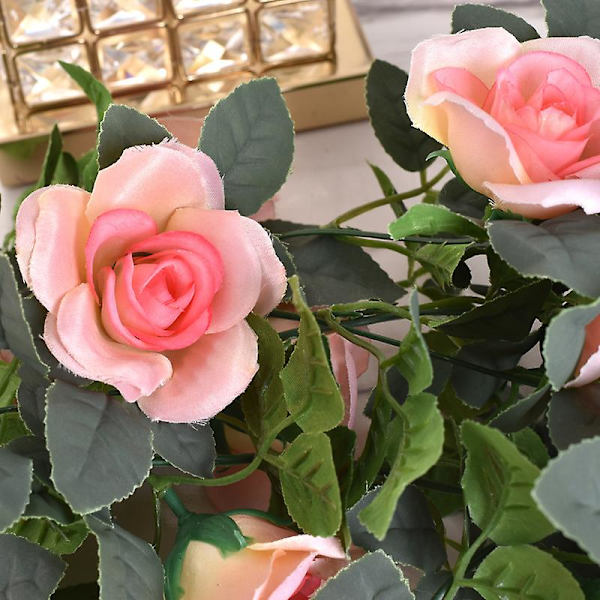 Konstgjord Girlang Ros Rankor Falsk Silke Blommor Rosor Hängande Rosa Lövverk Växter för Bröllop Båge Arrangemang (2st, Rosa)