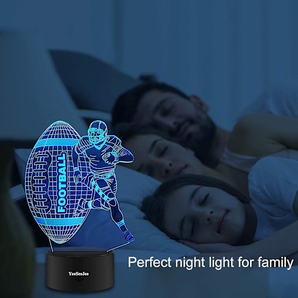Fodboldgaver til mænd 3D Illusion Lampe med 7 Farver Timer Fjernbetjening Fødselsdagsgaver til 6 7 8 9 10 År Gamle Drenge Gaver til Drenge (fotb 7cb)