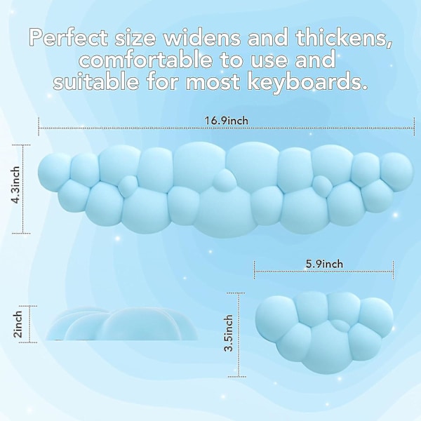 Keyboard Cloud Håndledsstøtte, Høj Densitets Hukommelsesskum til Ergonomisk Støtte (Blå).