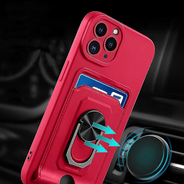 För Iphone 11 Pro Max 6,5 Tum Kortplats Dubbellager Skydd Hård PC + Mjuk TPU Skal Med Roterbar Ring Stativ - Blå