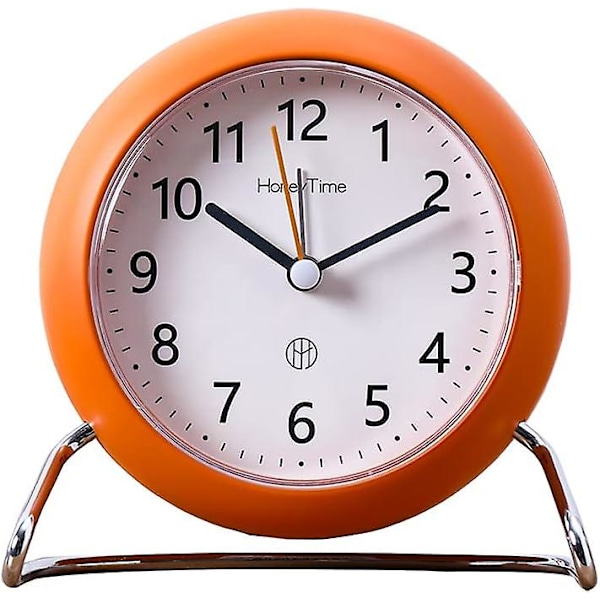 tum rund väckarklocka, batteridriven, ljusemitterande funktion, ultratyst väckarklocka, enkel och stilren design för skrivbord/sovrum (orange)