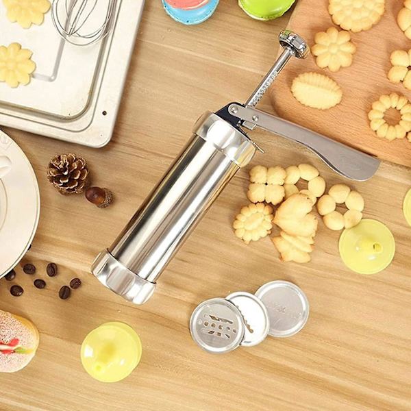 Kake- og kjeksmaker - Cookie Press Maskin med 20 Kjeksdisker og 4 Glasurtupper for Kakedekorasjon og Kjeksbaking