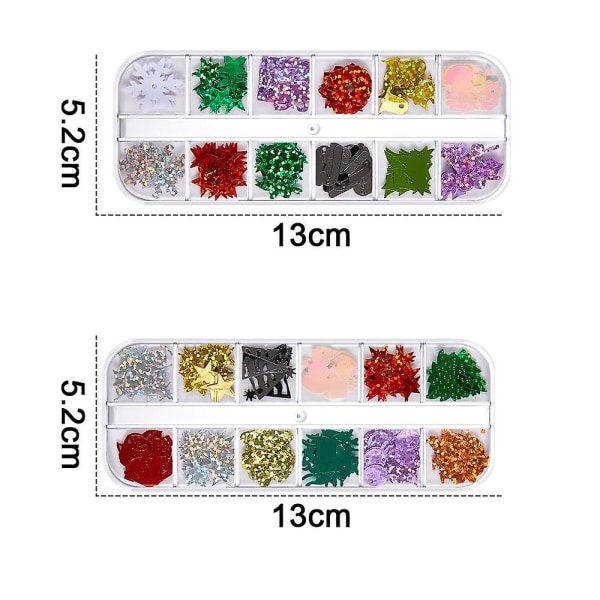 Fargede paljetter Nail Art, Glitters Thin Paillette Flakes Stickers, Christmas Nail Decals(layer karma）