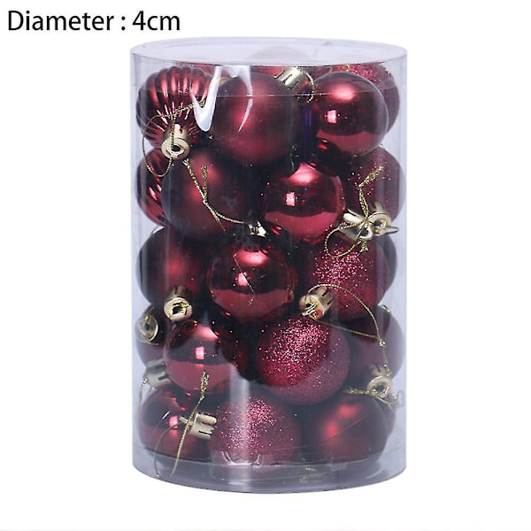 34 stycken 4 cm oförstörbara julgranskulor Xtmas Tree Wedding Decor (vinröd)