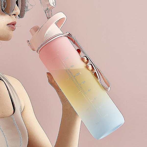 44oz Sport Vattenflaska med Tidsmarkör 1300ml Läckagesäker Vattenflaska med Flipplock Gradient Färg (Himmelsblå)