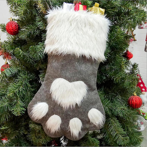 Julstrumpa för husdjur med tassmotiv, godispåse, julgransdekoration, hängande ornament (röd)