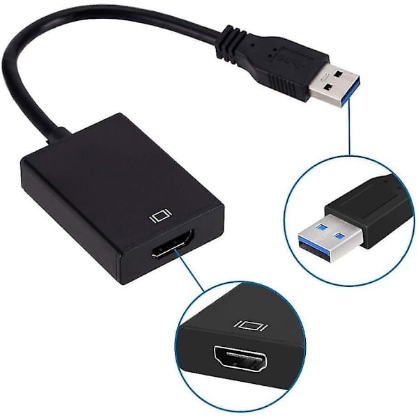 USB till HDMI-adapter - 1080p Videografikkabelkonverterare med ljud för PC-bärbar datorprojektor HDTV