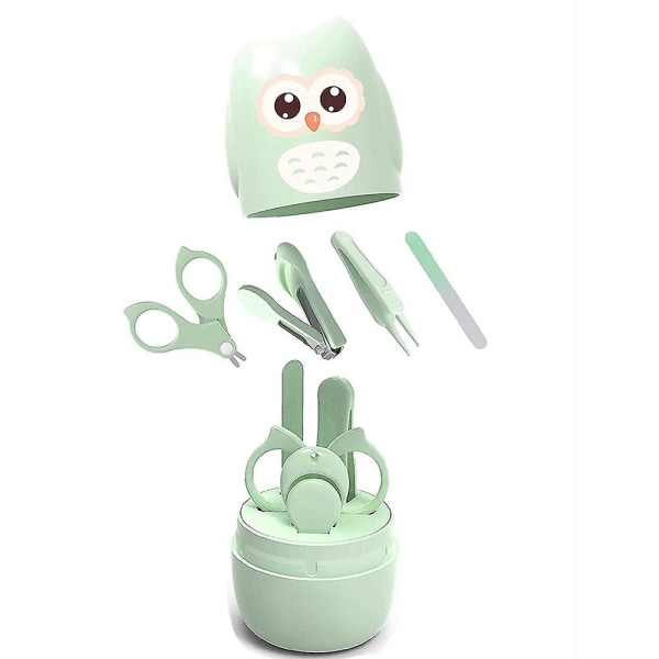 Baby kynsisarja, 4-in-1 baby set , jossa on söpö case, baby kynsileikkuri, sakset, kynsiviila ja pinsetit, pöllönvihreä baby ja pedikyyri