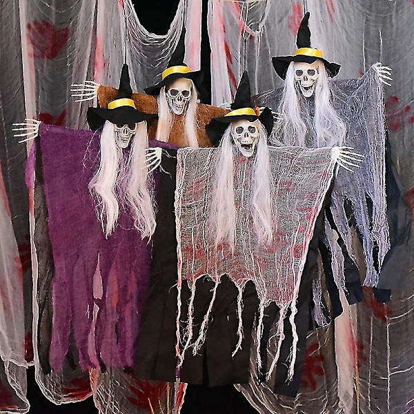Skjelett Hengende Spøkelse 4-delt Sett Halloween Dekorasjon Hatt Skjelett Hengende Spøkelse Spøkelseshus Hemmelig Rom Scene Layout Rekvisitter