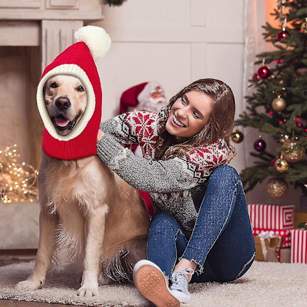 2 stk Heilwiy Julehatt for Hundekostyme til Stor og Middels Hund Hodeplagg Varmt Vinter Hundestrikkhatt Heklet Snood