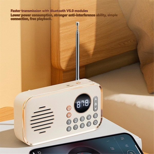 Bärbar FM-radio, Uppladdningsbar liten trådlös Bluetooth-högtalare Surround Stereo Ljud USB Vintage Radio Ljusgrön