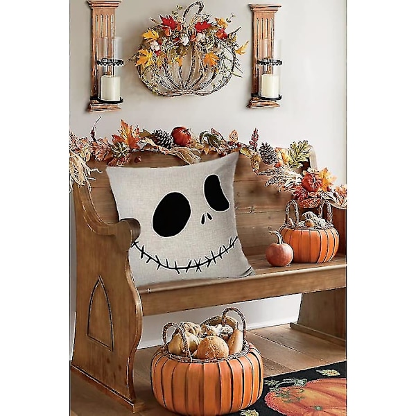 2 stk Mareritt før jul bomullslin stoff firkantet putetrekk dekorativ putetrekk putetrekk for sofa 18\"x 18\" Halloween putetrekk