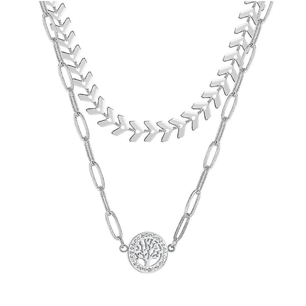 Retro Livets Träd Nytt Halsband Kvinnor (stålfärg)