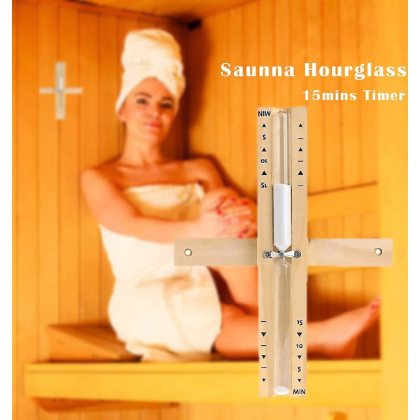 Sauna Timeglass, 15 minutters Timeglass for badstue, Timeglass i tre, Badstuetilbehør med 2 skruer, for badstuer, damp, dusjer Hvit sand