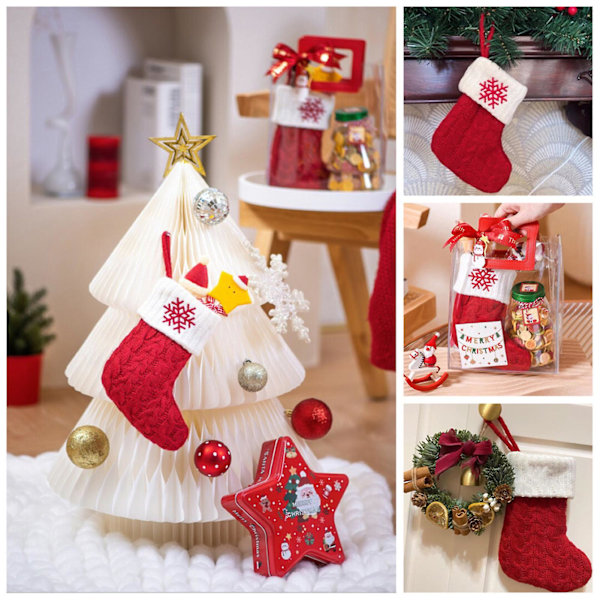 Julstrumpa Exklusiv Stickad Snöflinga Julstrumpa Hängande Ornament (B)