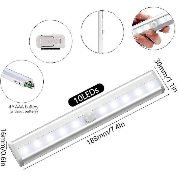 Sett med 3 LED-bevegelsessensorlys Innendørs skaplys LED-skaplampe Batteridrevet LED-belysning med magnetisk stripe Niuniu