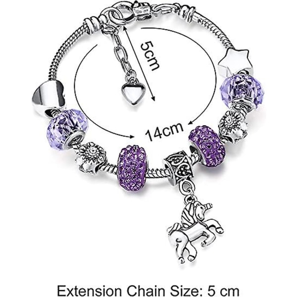 Unicorn Sparkling Crystal Charm Armband Armband med set för flickor kvinnor