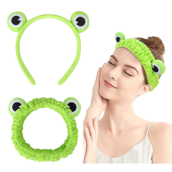 Spa Pannband - Ansiktssminkning för kvinnor Pannband Coral Fleece Frog Cute Face Wash Pannband (grön)