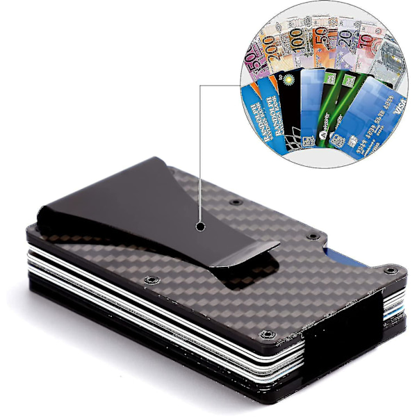 Kortholder i kulfiber med metalklips - Nfc Rfid blokerende metalpung