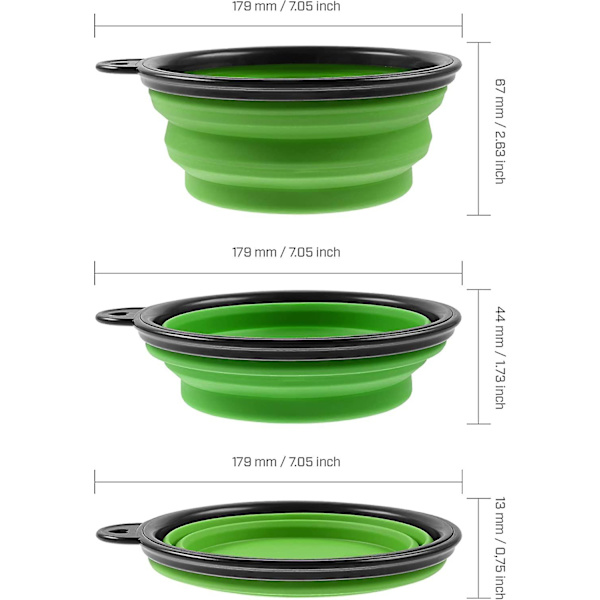 Hopfällbar silikonskål för hundar och katter - Grön - 1000 ml - 60014771