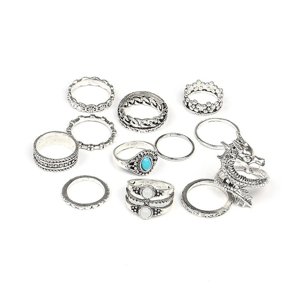 12 st Punk Djurringar Set Drakering För Kvinnor Män Silver Kristallringar Gotiska Stackbara Ringar Fesvital Smycken Halloweenfest Julgåva