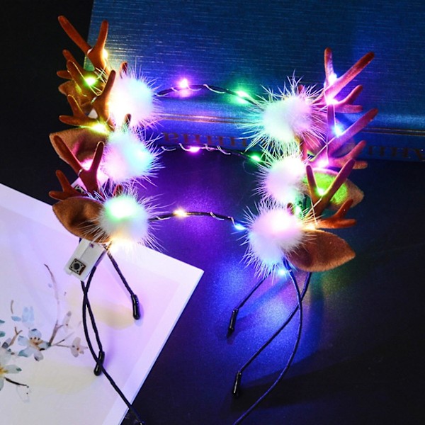 Søt Hjortehodelysende Hodebånd Med Led Lys Hodebånd For Barn Voksen Julepynt Hodebånd Hodeplagg Hårtilbehør (H)